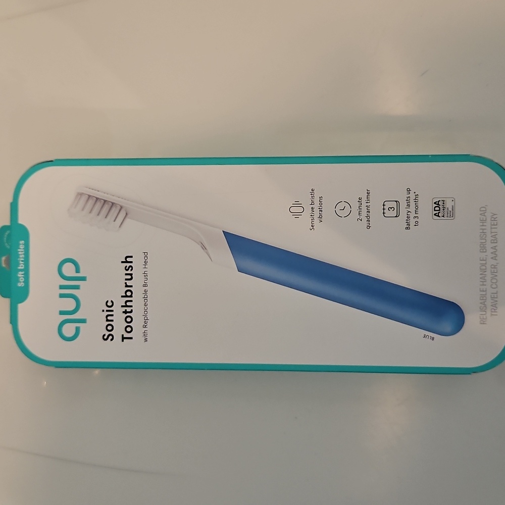 Quip Sonic Toothbrush with Replaceable Brush Head Soft Bristles Blue AAA Battery